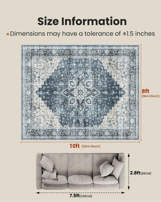 Amada 8x10 Area Rugs for Living Room, Washable Area Rug, Blue