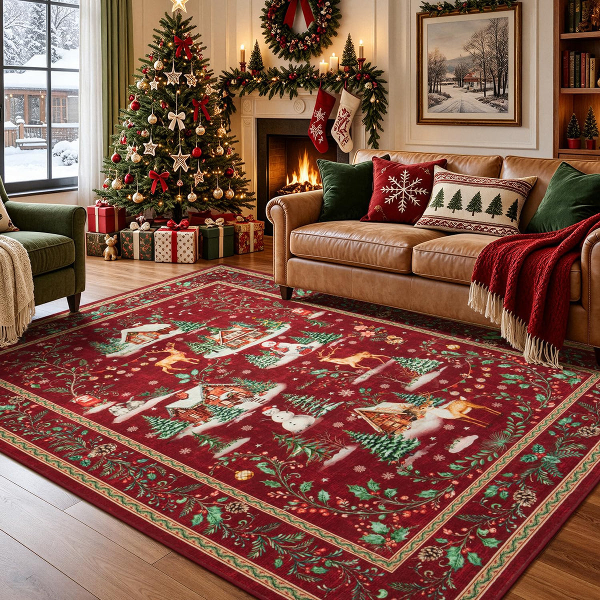 2x6 Christmas Beige Runner Rug for Hallway, Entryway and Kitchen