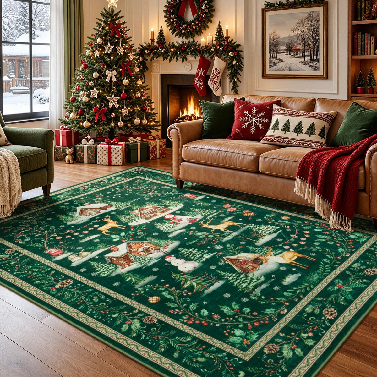 2x6 Christmas Beige Runner Rug for Hallway, Entryway and Kitchen