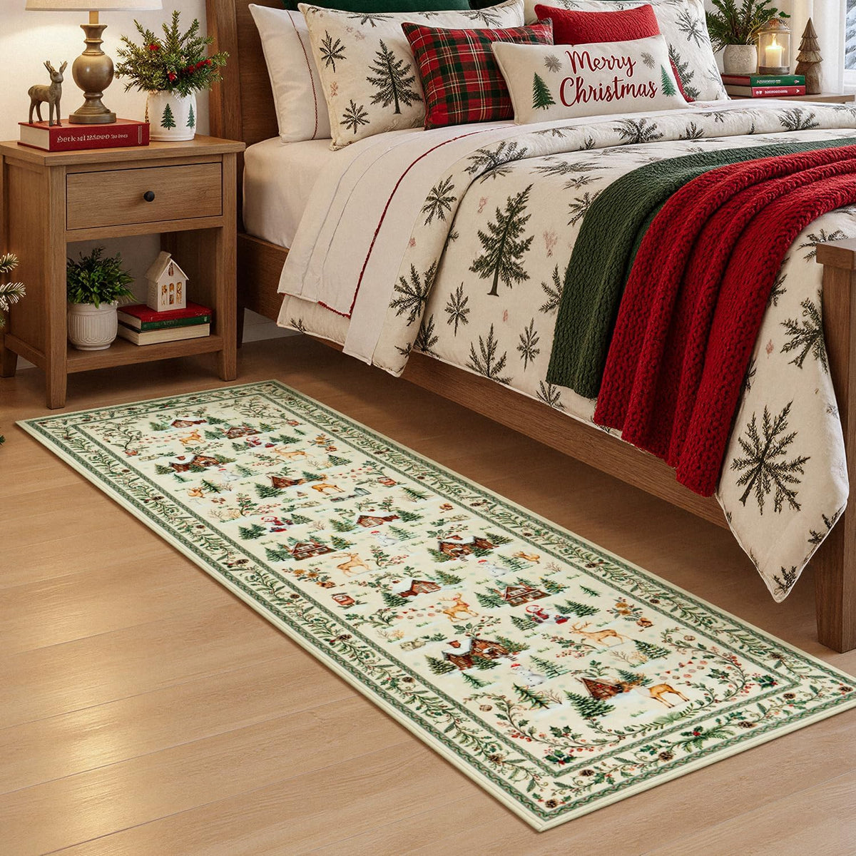 2x6 Christmas Beige Runner Rug for Hallway, Entryway and Kitchen