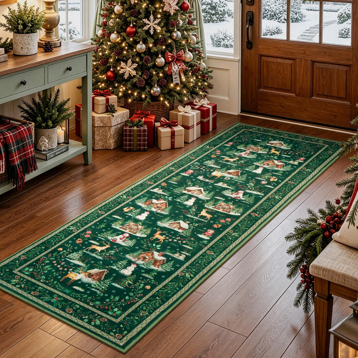 2x6 Christmas Beige Runner Rug for Hallway, Entryway and Kitchen