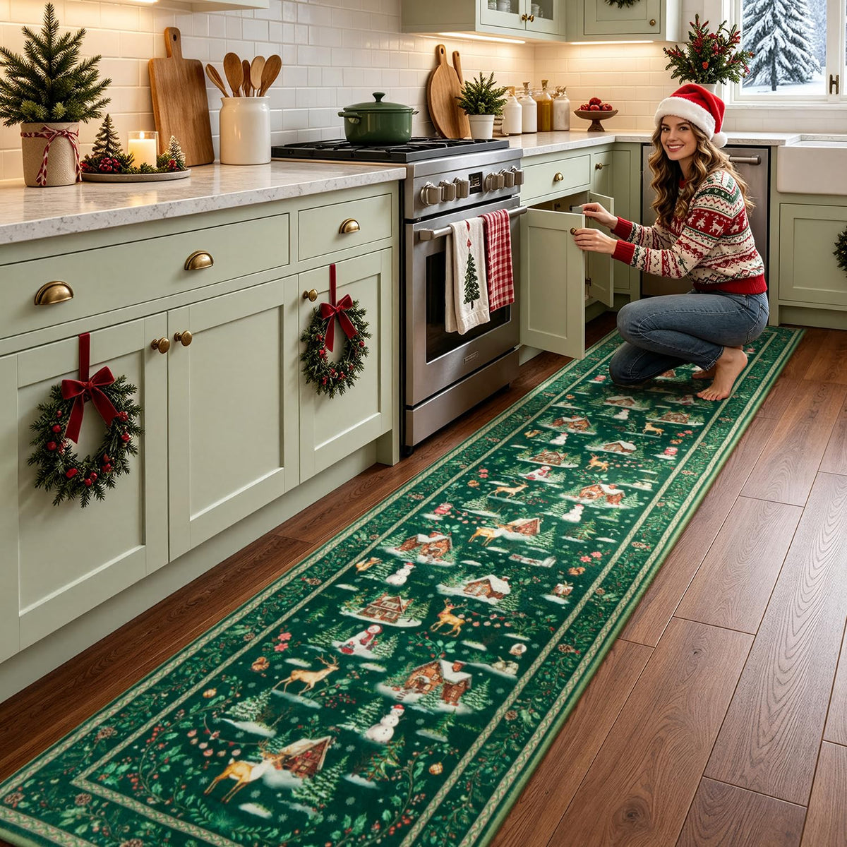 2x6 Christmas Beige Runner Rug for Hallway, Entryway and Kitchen