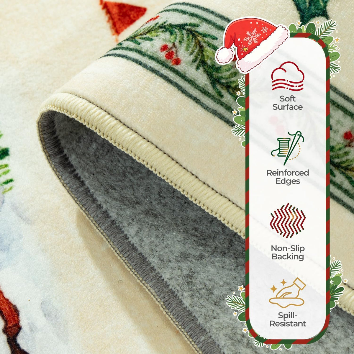 2x6 Christmas Beige Runner Rug for Hallway, Entryway and Kitchen