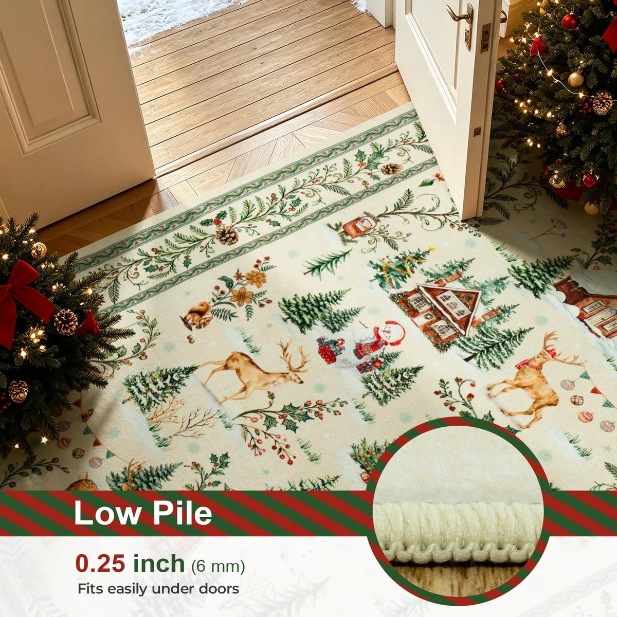 2x6 Christmas Beige Runner Rug for Hallway, Entryway and Kitchen