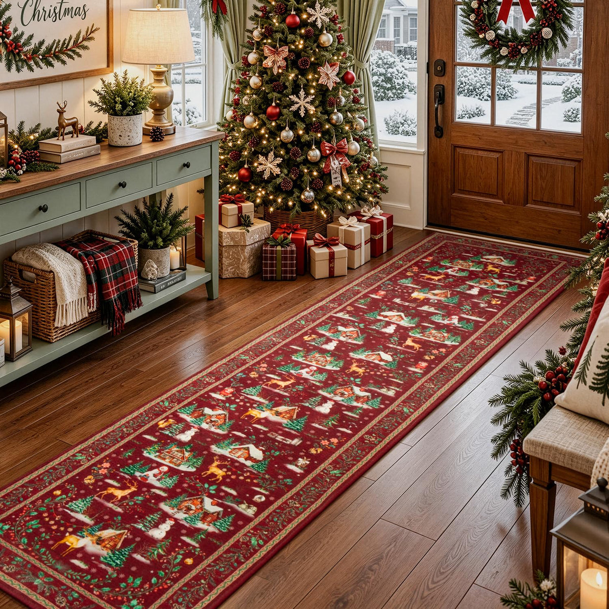 2x6 Christmas Beige Runner Rug for Hallway, Entryway and Kitchen