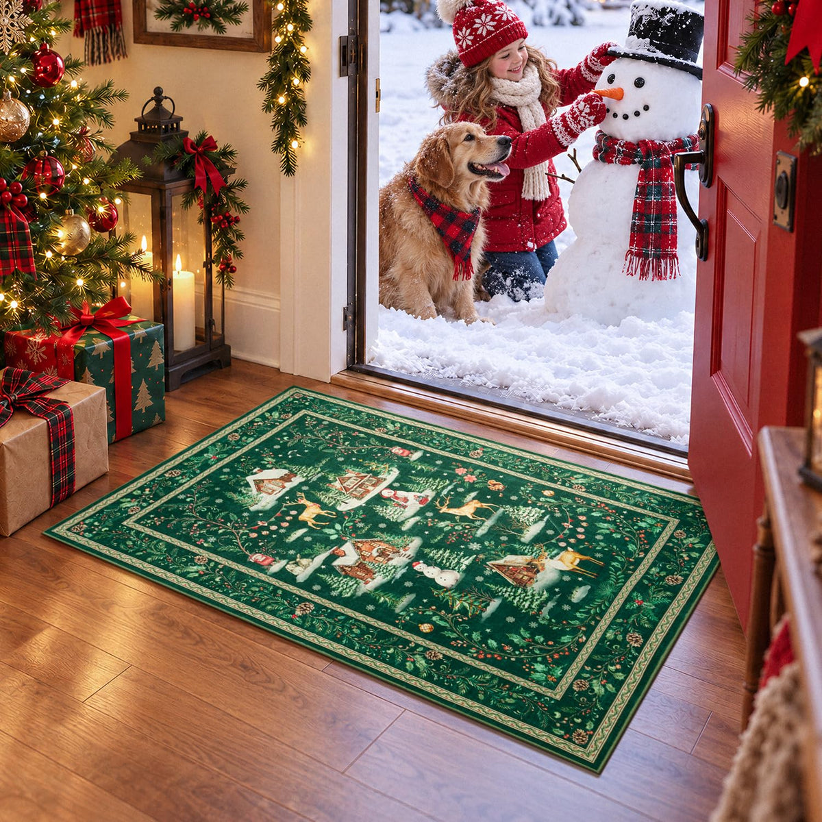 2x6 Christmas Beige Runner Rug for Hallway, Entryway and Kitchen