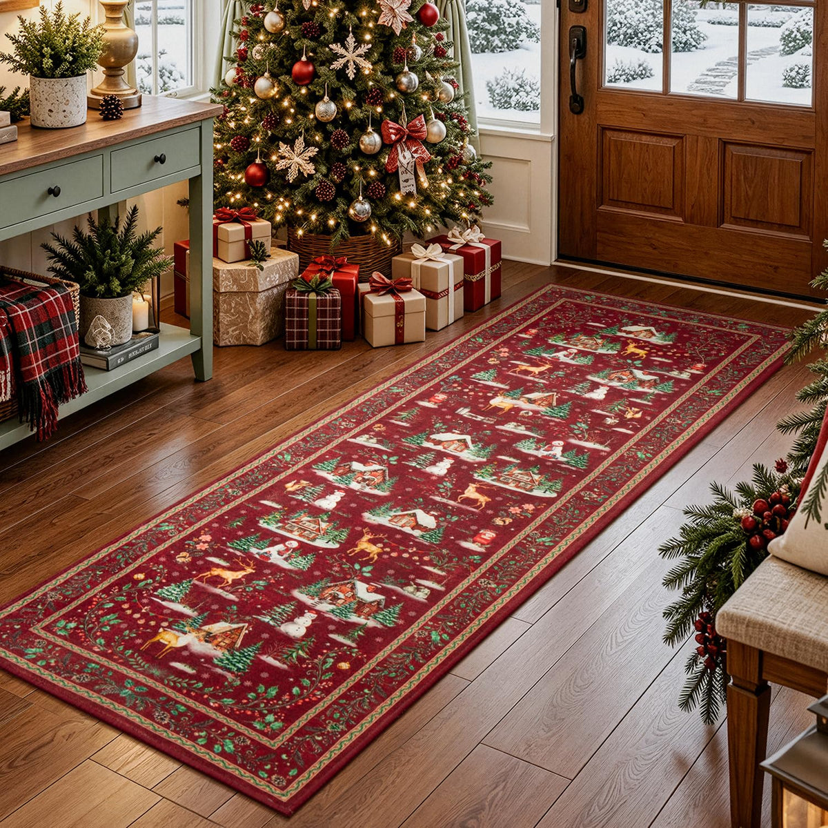 2x6 Christmas Beige Runner Rug for Hallway, Entryway and Kitchen