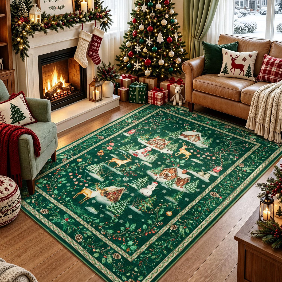 2x6 Christmas Beige Runner Rug for Hallway, Entryway and Kitchen