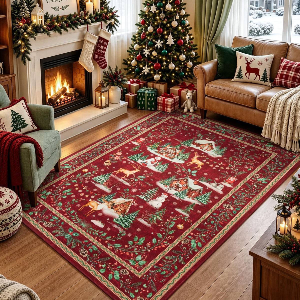2x6 Christmas Beige Runner Rug for Hallway, Entryway and Kitchen